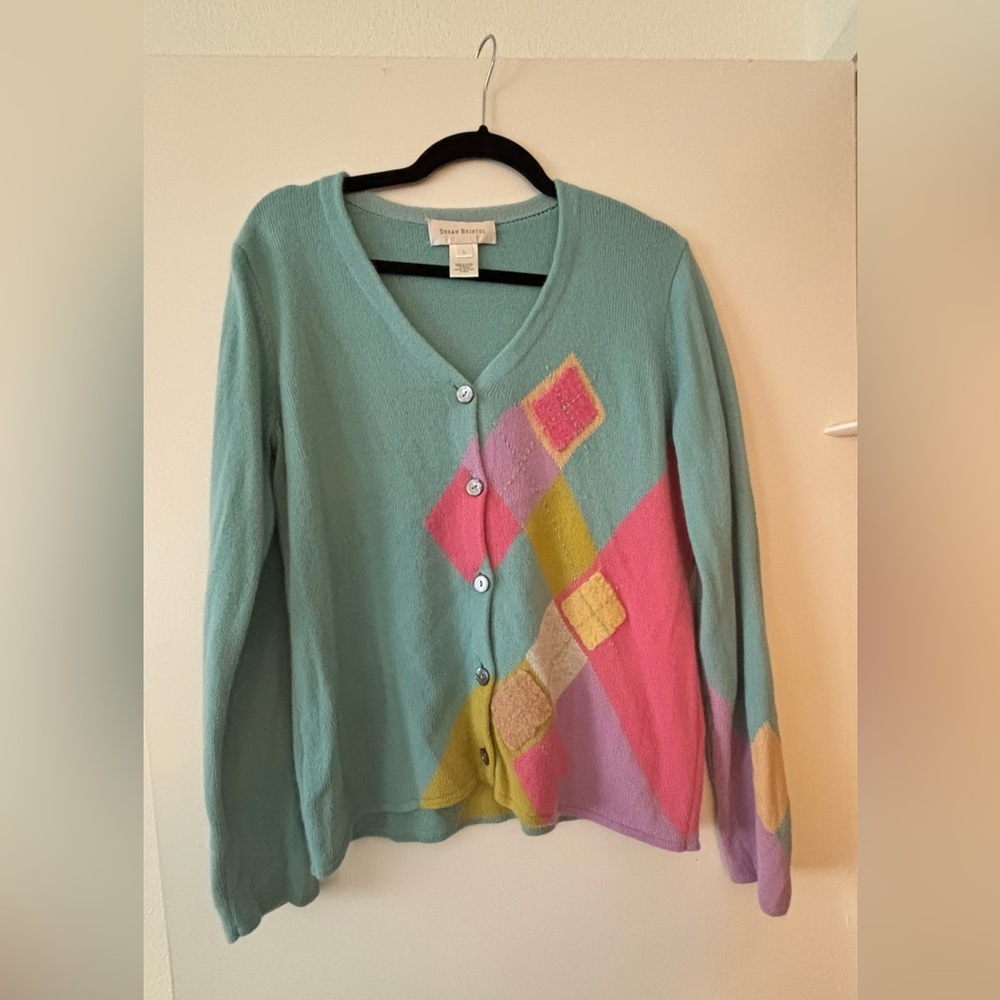 Vintage Y2K Susan Bristol Argyle Cardigan Sweater Preppy